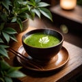 Japanese Matcha Tea, traditional Asian green tea, powdered and made with froth