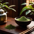 Japanese Matcha Tea, traditional Asian green tea, powdered and made with froth