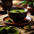 Japanese Matcha Tea, traditional Asian green tea, powdered and made with froth