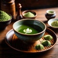 Japanese Matcha Tea, traditional Asian green tea, powdered and made with froth