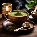 Japanese Matcha Tea, traditional Asian green tea, powdered and made with froth