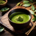 Japanese Matcha Tea, traditional Asian green tea, powdered and made with froth