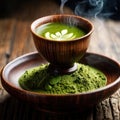 Japanese Matcha Tea, traditional Asian green tea, powdered and made with froth