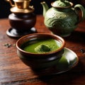 Japanese Matcha Tea, traditional Asian green tea, powdered and made with froth