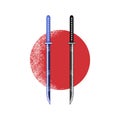 Japanese matched pair traditional swords with moon red circle Royalty Free Stock Photo