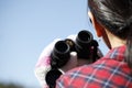 Japanese middle-aged woman, hobby of bird watching Royalty Free Stock Photo