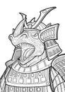 Japanese military character in close-up, a portrait of a Rhinoceros General with an open mouth in armor, a formidable commander