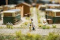 Japanese miniature models of 1800`s ancient worker camps and Japanese people in daily life.
