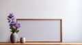 Japanese Minimalism: Blank Frame, Vase, And Purple Plants Royalty Free Stock Photo