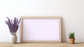 Japanese Minimalism: Lavender Plant 3d Mockup In Light Brown And Purple Frame