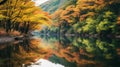 Japanese Minimalism: A Serene River Amidst Autumn Colors