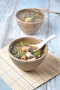 Japanese miso soup with fresh tuna, dried seaweed, tofu, shiitake dried mushrooms Royalty Free Stock Photo