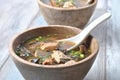 Japanese miso soup with fresh tuna, dried seaweed, tofu, shiitake dried mushrooms