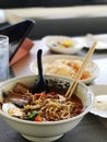 Japanese miso miso soup with seaweed and kimchi Royalty Free Stock Photo