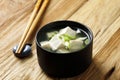 Japanese Miso Tofu Soup on Black Ceramic Bowl Royalty Free Stock Photo