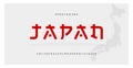 Japanese modern style alphabet font typeface. Typography japan asian fonts and number. English letters uppercase and numbers.