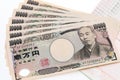 Japanese money and bankbook Royalty Free Stock Photo