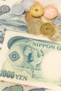 Japanese money yen banknote and coins Royalty Free Stock Photo