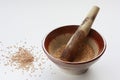 Japanese Mortar and Pestle with Sesame Seeds Royalty Free Stock Photo