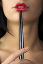 Japanese mouth with chopstick Royalty Free Stock Photo