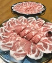 Japanese nabemono hotpot dish of thinly sliced meat boiled in water served with dipping sauces, also known as Shabu-shabu. The foo