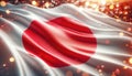 Japanese national flag waving with sparkling lights in the background