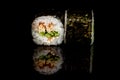 Japanese national popular cuisine. Sushi, rice and fish. Tasty, beautifully served food in a restaurant, cafe, with elements of t Royalty Free Stock Photo