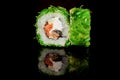 Japanese national popular cuisine. Sushi, rice and fish. Tasty, beautifully served food in a restaurant, cafe, with elements of t Royalty Free Stock Photo