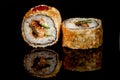 Japanese national popular cuisine. Sushi, rice and fish. Tasty, beautifully served food in a restaurant, cafe, with elements of t Royalty Free Stock Photo