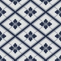 Japanese navy white flowers geometric pattern