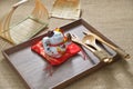 Ceramic cat new year cutlery furnishing Royalty Free Stock Photo