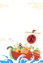 Japanese New Year\'s greeting card for the year of the Dragon, 2024, Seven Lucky Gods and Treasure Ship