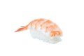 Japanese Nigiri Ebi sushi with black tiger shrimp isolated on white background Royalty Free Stock Photo