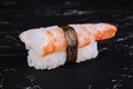 Japanese Nigiri Ebi sushi with black tiger shrimp and rice Royalty Free Stock Photo