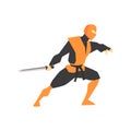 Japanese Ninja With Katana Sword Martial Arts Fighter, Fighting Sports Professional In Traditional Fighting Sportive