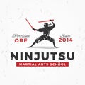 Japanese Ninja Logo. ninjutsu insignia design. Vintage ninja mascot badge. Martial art Team t-shirt illustration concept Royalty Free Stock Photo