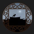 A Japanese Ninja On The Roof Under The Moonlight Royalty Free Stock Photo