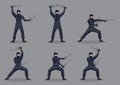 Japanese Ninja with Sais in Martial Arts Action Vector Character Royalty Free Stock Photo