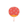 Japanese non-folding red hand fan with bamboo handle and floral pattern, vector Asian Uchiwa air cooling paper accessory Royalty Free Stock Photo