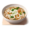 Japanese noodle dish KAKE-UDON. Udon noodles in a hot soup on white background