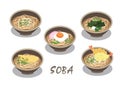 The Japanese noodle soup in bowls vector on white background.