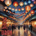 Japanese Obon Festival Oil Painting Royalty Free Stock Photo