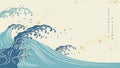 Japanese ocean background with grunge texture vector. Asian traditional banner design with hand drawn wave pattern in vintage