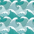 Japanese Ocean Hill Wave Vector Seamless Pattern
