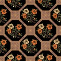 Japanese Octagon Flower Mosaic Vector Seamless Pattern