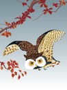 Owl of Ohara Koson in fall Royalty Free Stock Photo