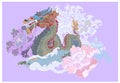 Japanese old dragon tattoo for arm.Hand drawn Dragon with peony flower, Royalty Free Stock Photo