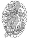 Japanese old dragon tattoo for arm.Hand drawn Dragon with peony flower, Royalty Free Stock Photo