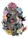 Japanese old dragon tattoo for arm. Royalty Free Stock Photo