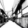 Japanese old township thick black lines style cooloring with Generative AI